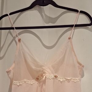 Vintage Je Tadore Elegant Pink Lace Trim Babydoll Nightgown Size M